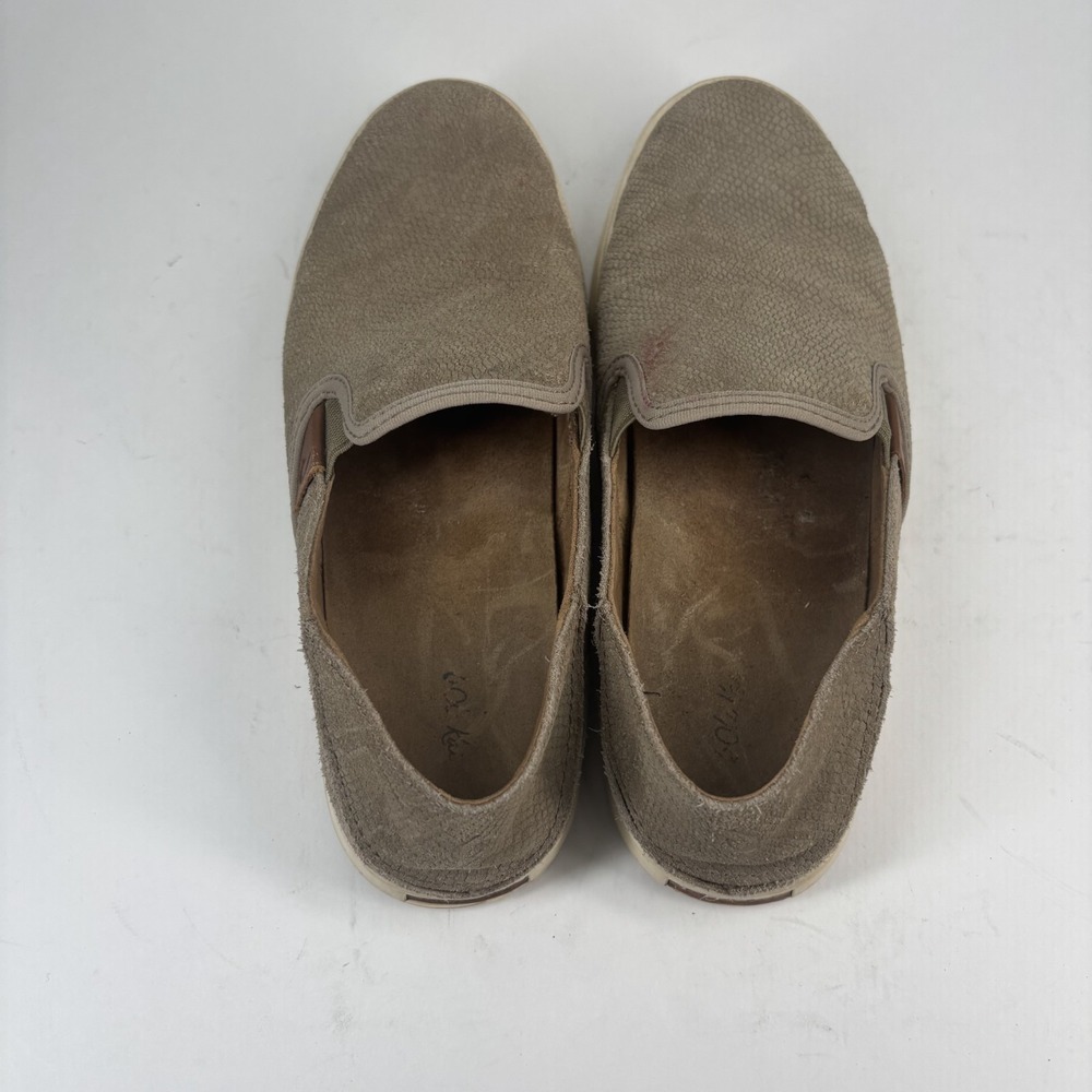 Olukai‎ Pehuea Women's US 8 Taupe Snake-Embossed Leather Slip-On Loafer Shoes - Picture 7 of 16